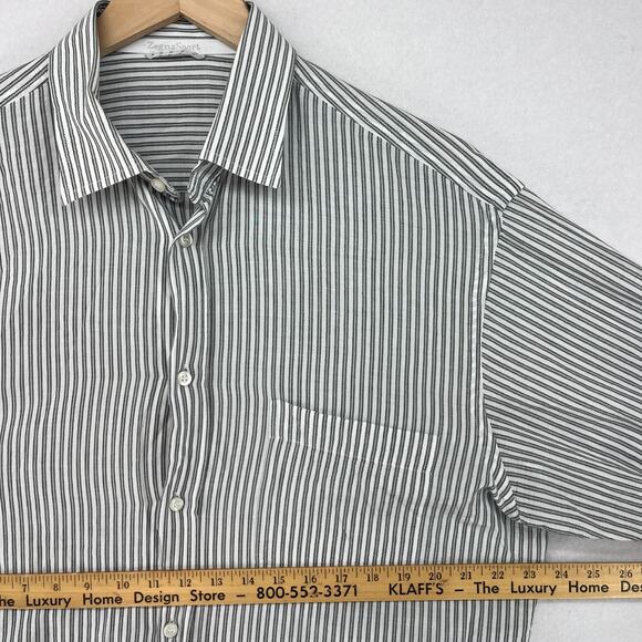 ZEGNA Shirt Mens L SPORT Striped Button Up Long Sleeve Woven Cotton Gray - Picture 13 of 15